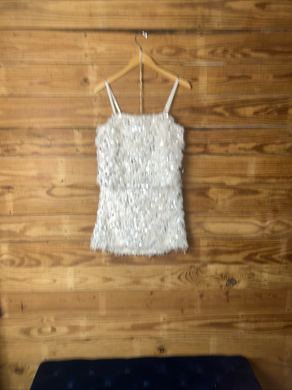 Sequin Fringe White Camisole Top
